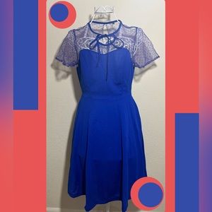 medium royal blue sheer polka dot dress